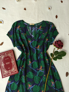 Vestido marinho/verde folhagens - M - comprar online