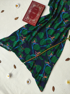 Vestido marinho/verde folhagens - M