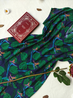 Vestido marinho/verde folhagens - M - loja online
