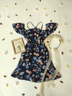 Vestido azul marinho floral - M/G