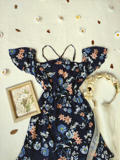 Vestido azul marinho floral - M/G - loja online