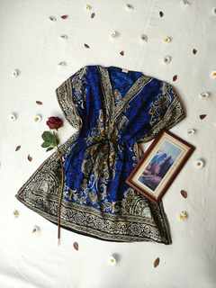 Vestido bata/indiana azul - Tam U na internet