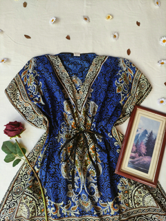 Vestido bata/indiana azul - Tam U - loja online
