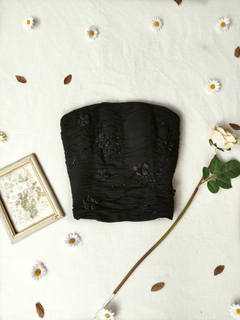 Corset corpete social preto drapeado bordado - P