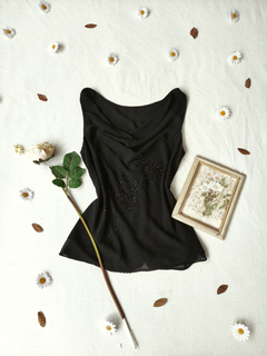 Blusa preta social bordada - G