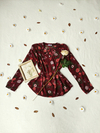 Blusa bordô floral romântica gola laço - M