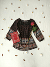 Blusa preta estilo indiana com botões e renda - M