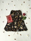 Saia midi preta floral de babados - P