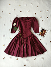 Vestido bordô vintage mangas bufantes saia franzida - PP