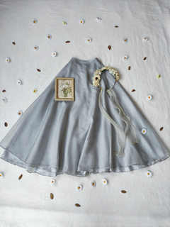 Saia cinza clara longa de organza godê - G