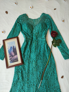 Vestido longo verde de renda sereia - P - comprar online