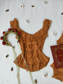 Conjunto saia + blusa mostarda de babados - P/M - comprar online