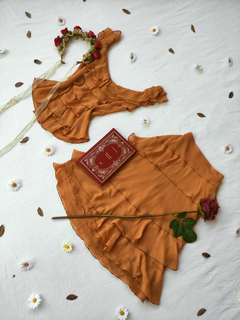 Conjunto saia + blusa mostarda de babados - P/M - Themargare