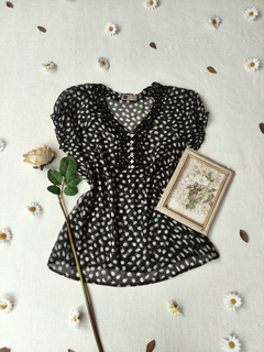 Camisa voil preta de bolinhas boneca - P/M