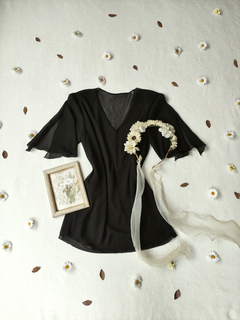 Blusa preta social de voil - G