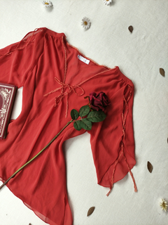 Blusa laranja social boho com rendinhas - G - comprar online