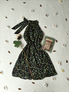 Vestido preto floral gola alta - P/M