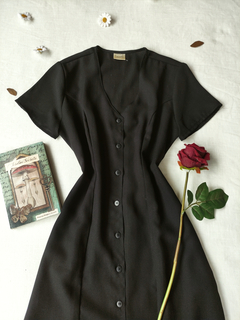 Vestido social preto vintage de botões - M - comprar online