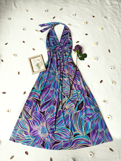 Vestido longo roxo/azul frente única - P
