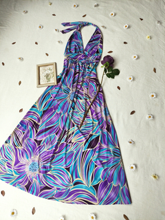 Vestido longo roxo/azul frente única - P na internet