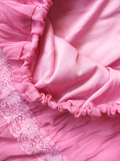 Saia midi rosa amassadinha com rendinhas - M - Themargare