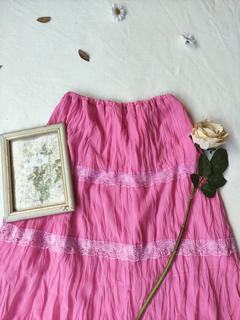 Imagem do Saia midi rosa amassadinha com rendinhas - M