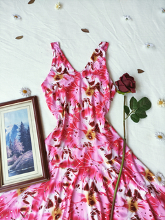 Vestido midi assimétrico rosa frete única - P - comprar online