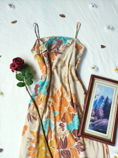 Vestido festa midi bege folhagens - P - loja online