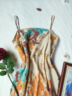 Vestido festa midi bege folhagens - P - comprar online