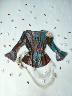 Blusa boho verde/mostarda - M