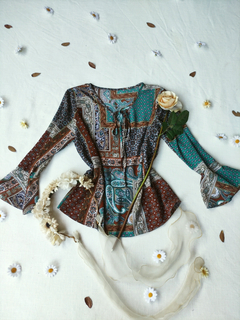 Blusa boho verde/mostarda - M - comprar online