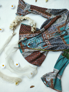 Blusa boho verde/mostarda - M