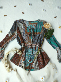 Imagem do Blusa boho verde/mostarda - M