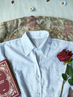 Camisa branca social de lese bordada - G