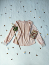 Camisa rose acetinada punhos de pérola - M