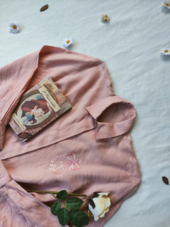 Camisa rose social linho puro vintage - G