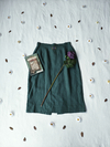 Saia midi vintage verde de linho bordada a mão - M