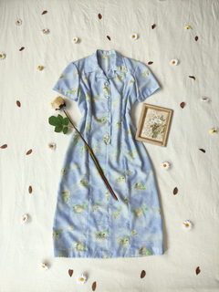 Vestido midi vintage azul claro floral - M/G