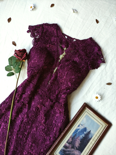 Vestido festa logo roxo renda floral - G