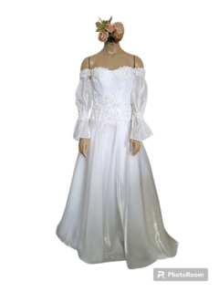Vestido de noiva branco godê princesa mangas ciganinhas - P/M na internet