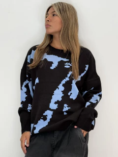 Sweater celeste y negro unisex en internet