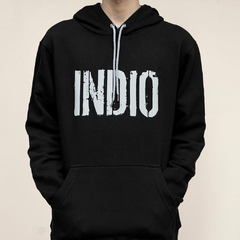Buzo Canguro Indio clásico - Doble estampa y capucha - Negro y gris plata (Media Estación) - comprar online