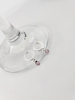 Argola click 10mm pingente zircônia 4mm rosa