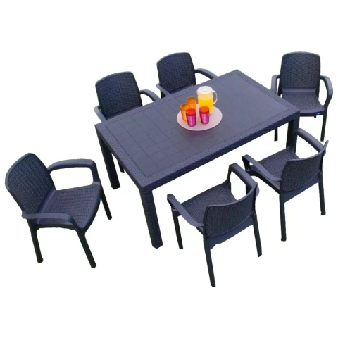 Combo Mesa Indonesia Grafito T/Plast + 6 Sillas Guinea Grafi - comprar online