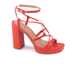 Sandalia Ramarim Salto Alto Vermelha Tiras Trançadas