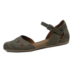 Imagem do Sapatilha New Face Couro Bico Redondo Whisky Afivelada