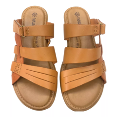 Tamanco Anabela New Face Couro Melrose Tiras Mel New Multi