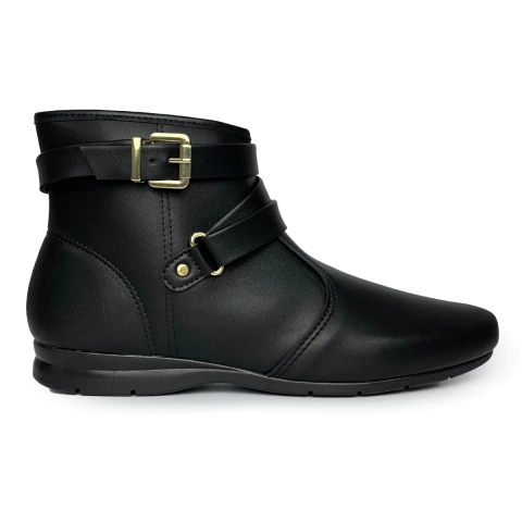 Bota Beira Rio Preta Bico Arredondado Com Fivela e Zíper