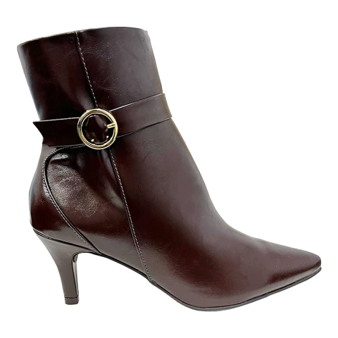 Bota Quiz Bico Fino Salto Agulha Fecho Dourado Com Zíper - comprar online