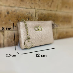 Carteira Victtoria Com Fecho Zíper Dois Compartimentos Detalhes Dourados